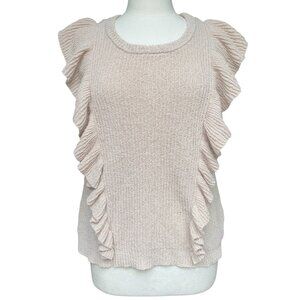 Adyson Parker Slub Knit Sleeveless Ruffle Sweater Taupe Fairycore Feminine-XL
